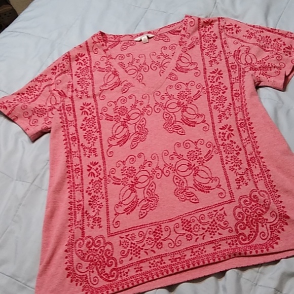 Lucky Brand Tops - Lucky Brand Heathered Red Shirt Butterflies Large